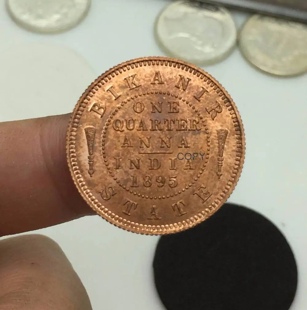 New Products British East India Victoria Empress 1895 Qne Quarter Anna Bikanir State Red Copper Copy Coin Can Receive The Custom | Дом и сад