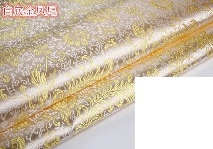 Light Gold 90 см* 50 см жаккардовая Дамасская китайская детская одежда кимоно ханьфу парча Атлас Феникс ткани - Цвет: Light Gold