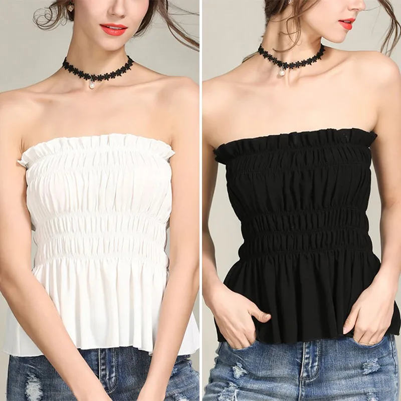 Женский топ с открытыми плечами летний однотонный Длинный Труба без бретелек