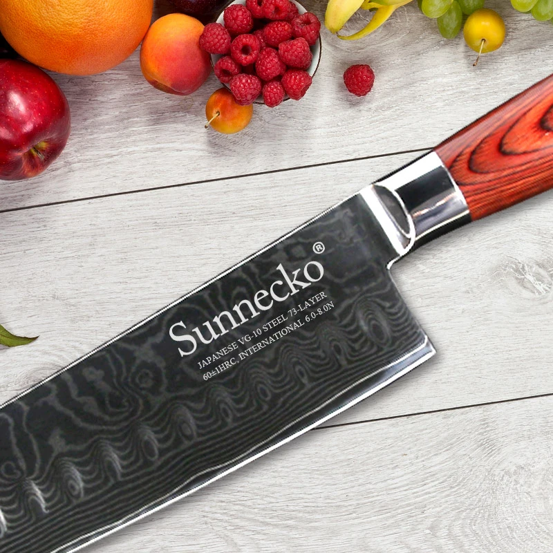 SUNNECKO 5 шт. Кухня ножи комплект Мультиплеер японский VG10 Дамаск Сталь нож сантоку нож для шеф-повара Pakka деревянной ручкой