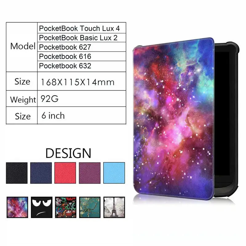Умный чехол для Pocketbook 616/627/632 6 ''чехол-книжка для PocketbooBasic lux2 Book/touch/lux4 touch hd 3 Чехол