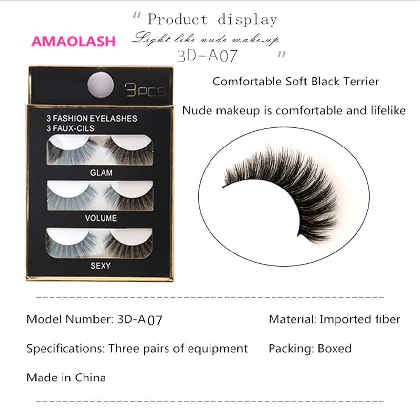 AMAOLASH 3 Пары ресниц 3D накладные ресницы A07 искусственные натуральные