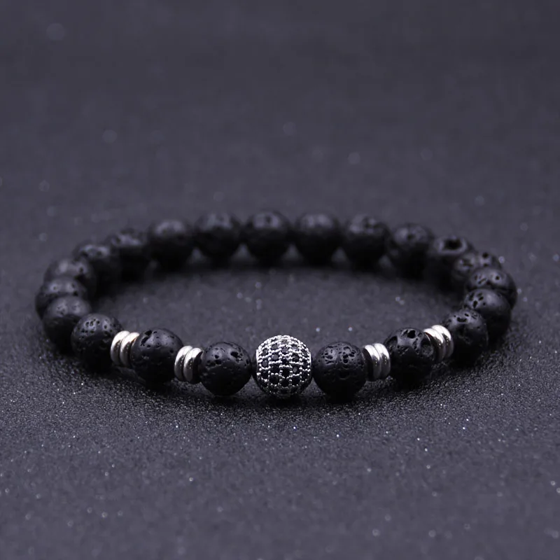 HYHONEY камень из натуральной лавы Браслеты и браслеты паве Цирконий CZ шар шарм для
