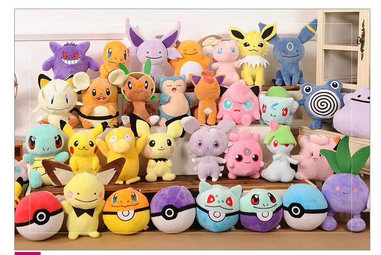 60 шт./лот 18-20 см карманные животные Eevee Psyduck Meowth Snorlax Lapras Jigglypuff Cubone плюшевые куклы игрушки дети мультфильм подарок SA1468