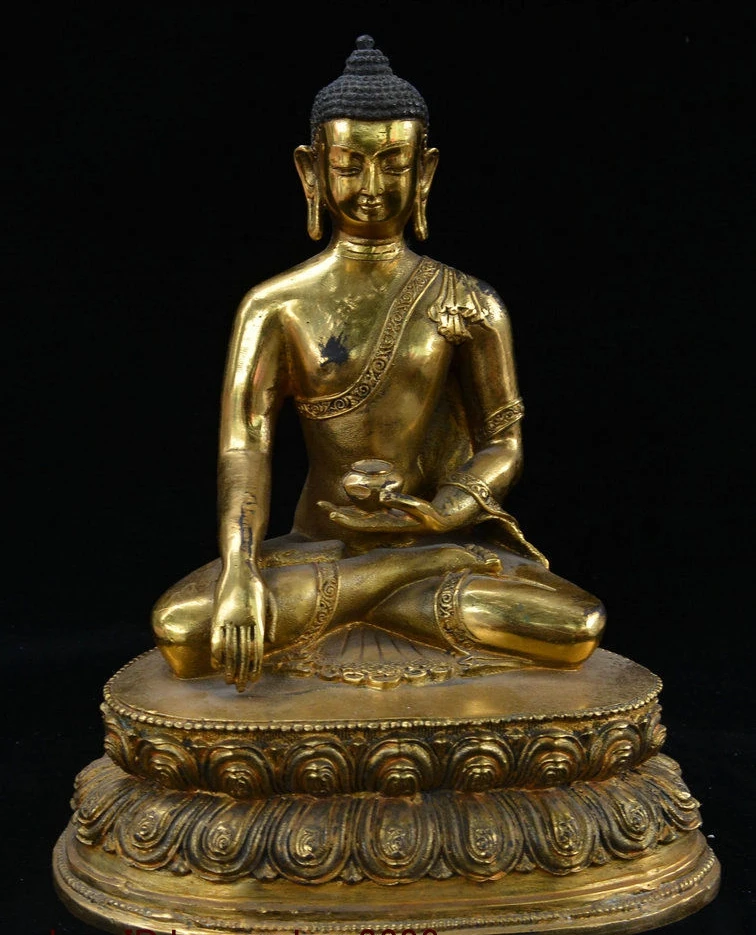 

Old Tibet Buddhism Temple Bronze Gilt Sakyamuni Amitabha Buddha Tathagata Statue