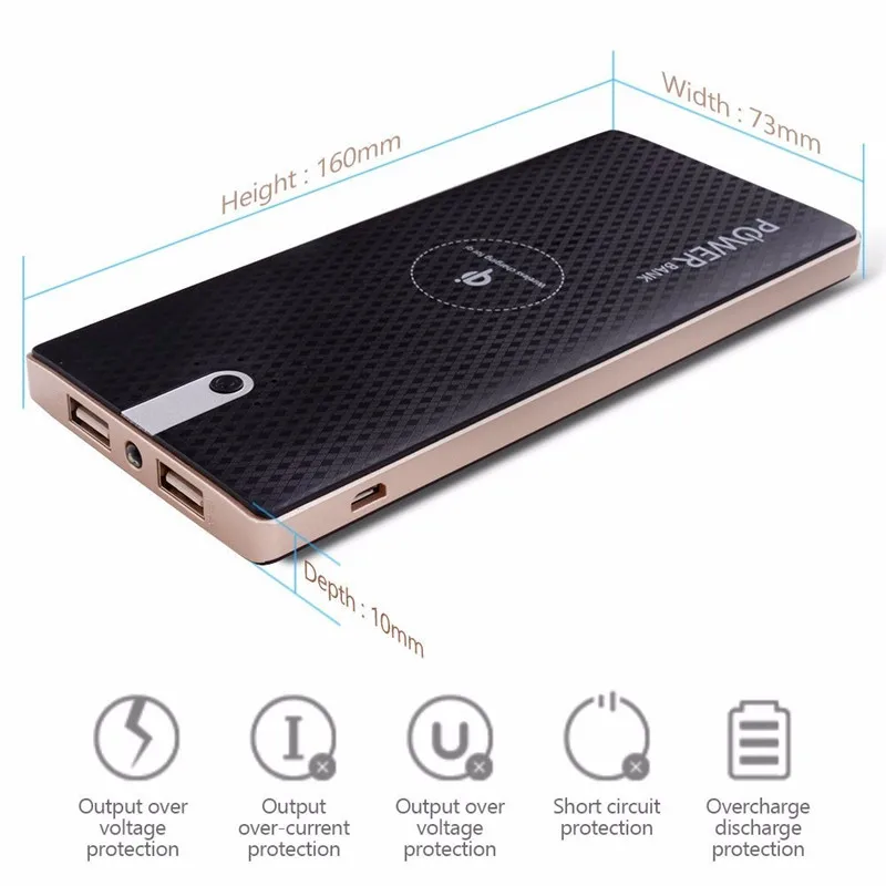Горячая Wireless Power Bank 8000 мАч Android 2USB Интерфейс СВЕТОДИОДНЫЕ Фонари Портативный