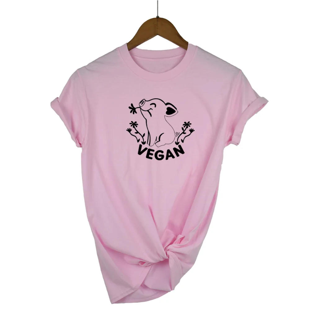 Pink-B Vegan Футболка женская есть фрукты не друзья Футболка с принтом harajuku kawaii tumblr футболка с круглым вырезом для девочек женская футболка - Цвет: Pink-B