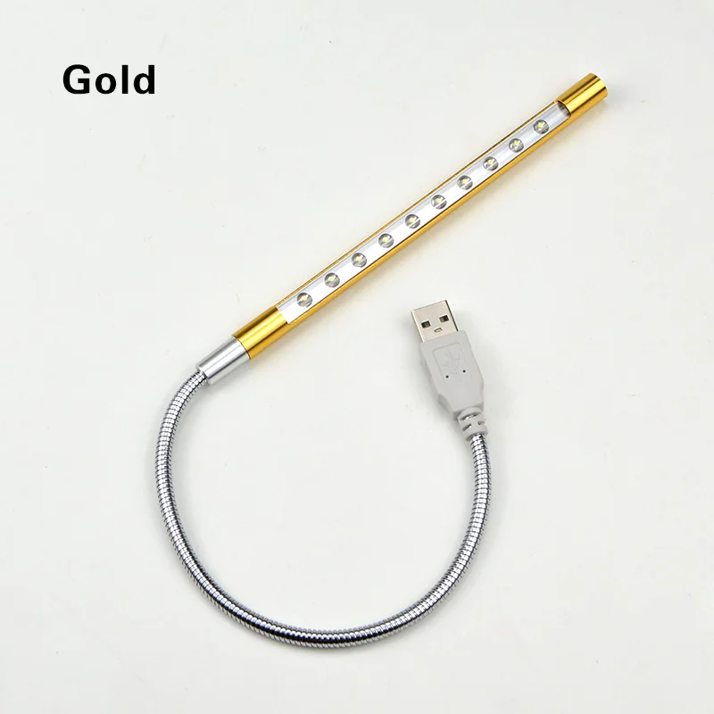 Gold 10leds Гибкий USB светодиодный светильник, светильник для чтения книг, настольная лампа, мощность ноутбука, светодиодный USB светильник, ночник - Цвет корпуса: Gold 10leds