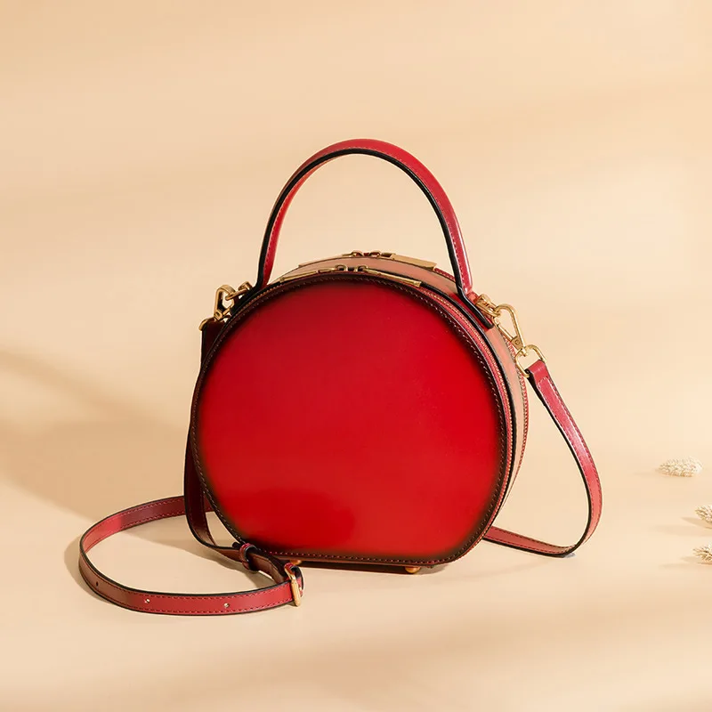 

Genuine Leather New Tide Messenger Bag Korean Version Of The Wild Saddle Bag Round Handbag Crossbody Shoulder Bags Messenger Bag