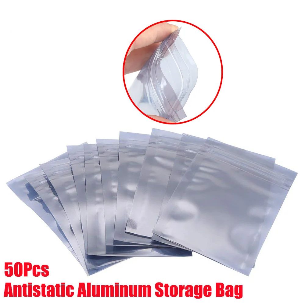 

50pcs Antistatic Aluminum Storage Bag Ziplock Bags Resealable Anti Static Pouch for Electronic Accessories Package Bags