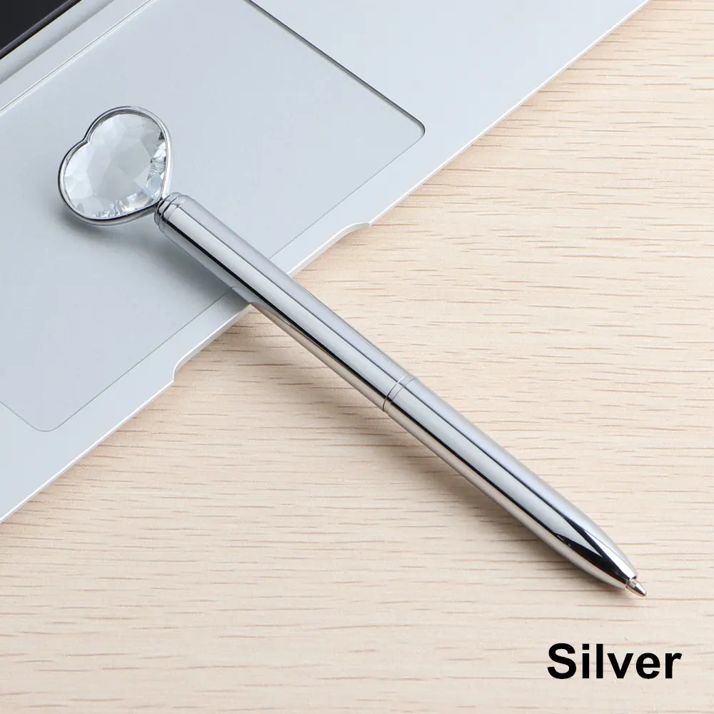 1PCS Silver Pen Genkky большая Алмазная ручка в форме сердца Scepter шариковые ручки для школы, офиса, подарок, канцелярские принадлежности, металлический материал, высококачественные шариковые ручки - Цвет: 1PCS Silver Pen