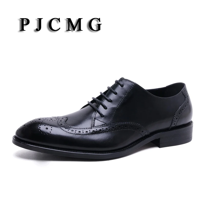 Мужские деловые кожаные туфли PJCMG на шнуровке красного/черного цвета броги с
