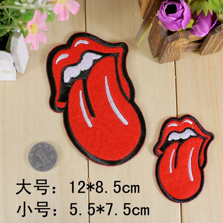 

Free fee 5.5*7.5cm Tongue Embroidered Patch Iron-on Applique Patch for clothing embroidery clothes stickers adhesive patch