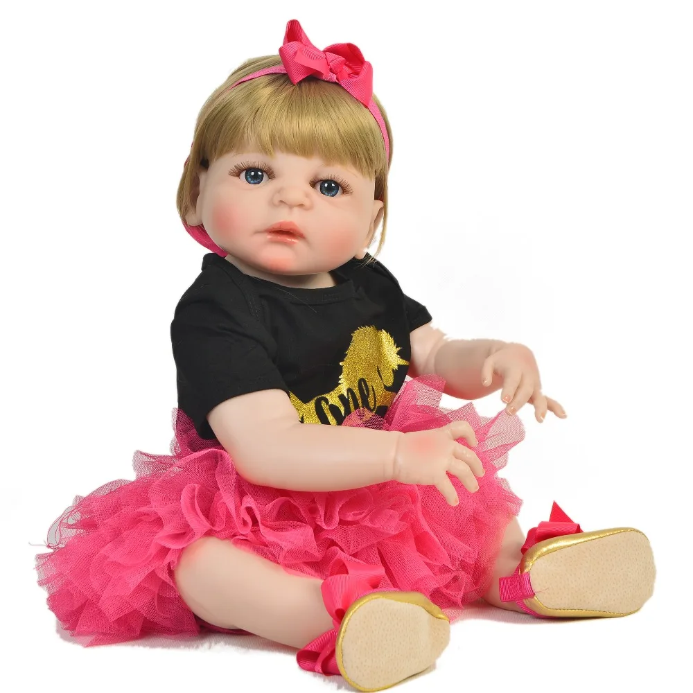 2019 new Reborn dolls full body silicone reborn babies red dress blond hair beautiful girl bebe alive bonecas kids gift | Игрушки и