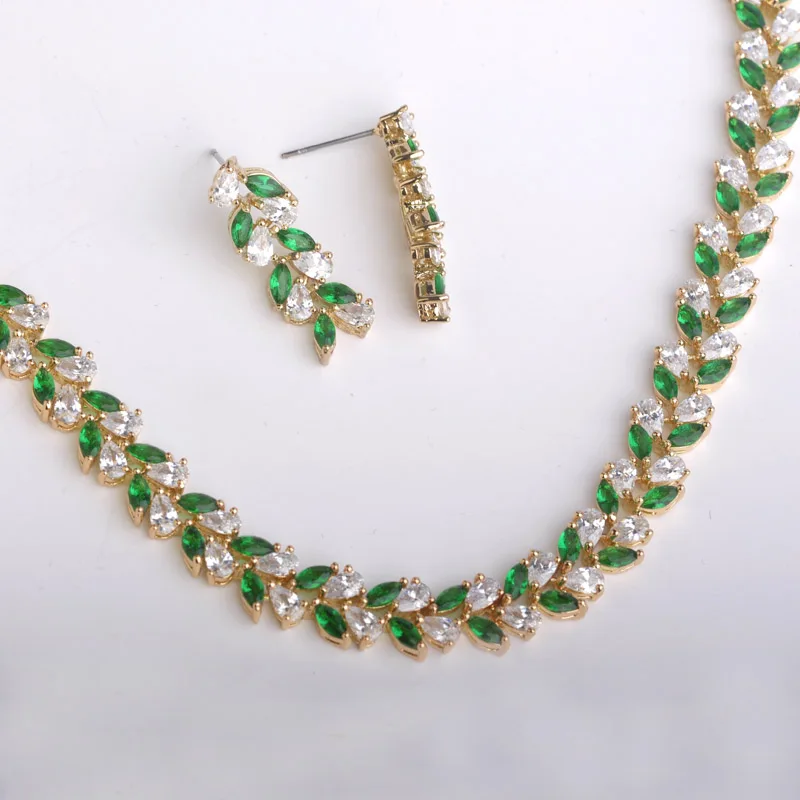 Европа Роскошные Циркон Медь Плетеная Свадебные Ювелирные Наборы Ожерелье и