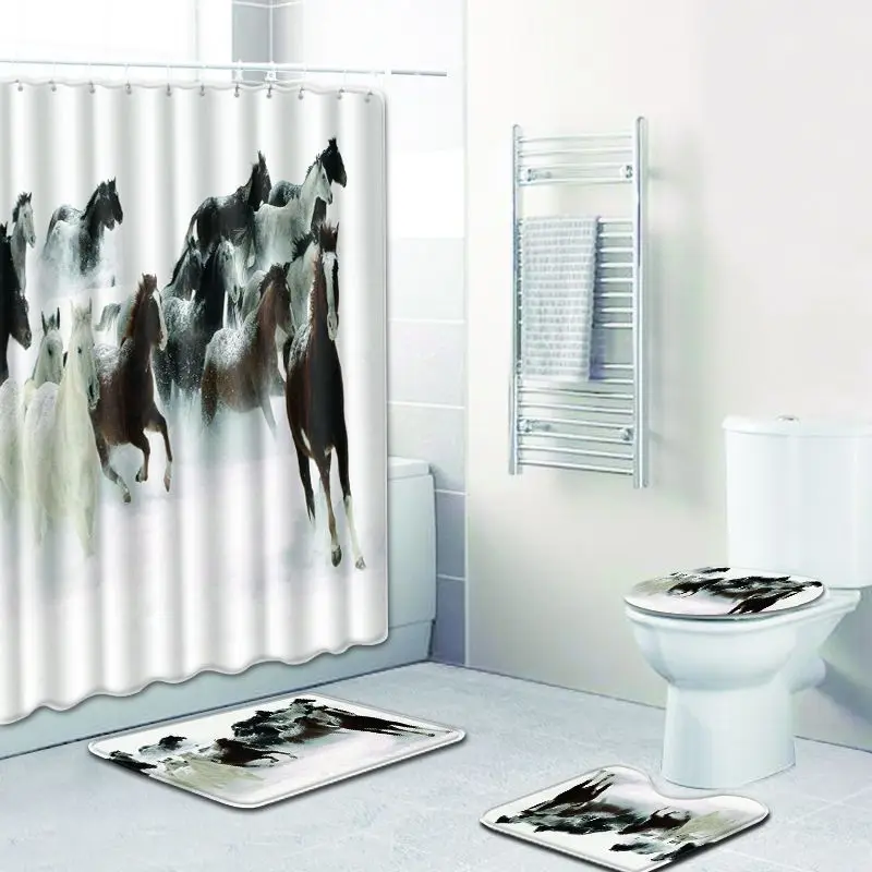 Рождественская занавеска Pentium horse для ванной комнаты и набор ковриков 3D коврик