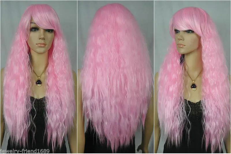 Бесплатная Доставка&gt&gt&gt Косплей Длинные розовый вьющиеся женщин Парик Волос |