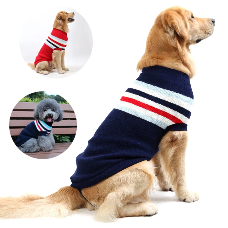 Stripe Big Dog Sweater Winter Warm Pet Clothes for Small Large Dog Chihuahua Golden Retriever Coat Puppy Suit Dogs Pets Clothing