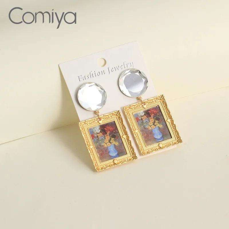 Женские Висячие серьги Comiya Винтажные с акриловой мозаикой геометрические