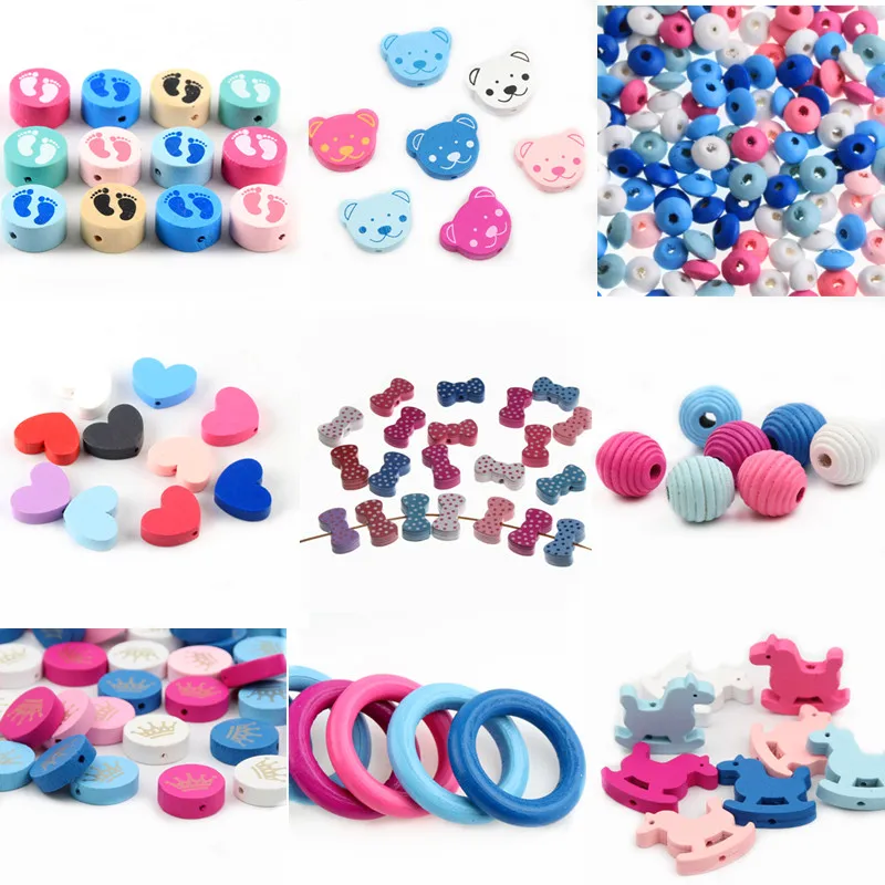 Разнообразные деревянные бусины Φ для детских игрушек ювелирные изделия DIY