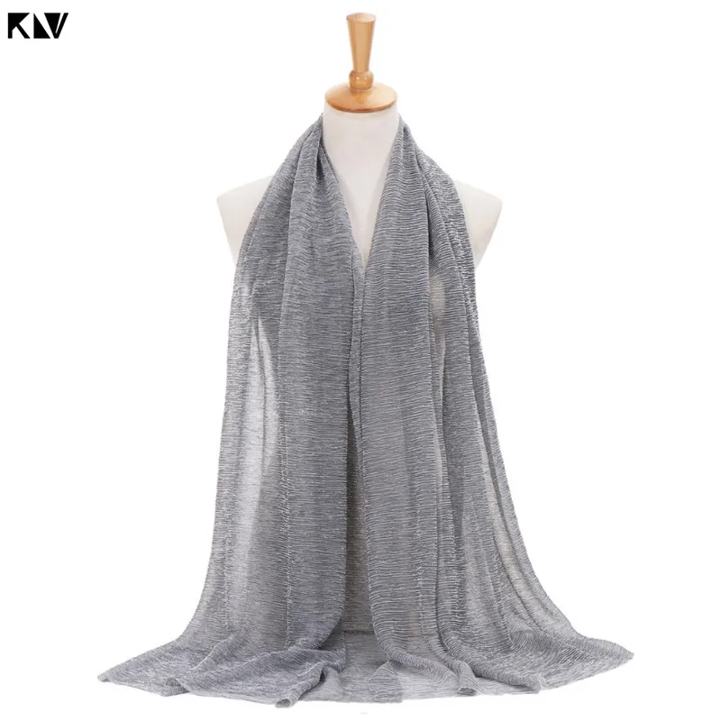 Серый KLV/Для женщин; однотонная; украшенная пайетками; Цвет Hijab шарф мусульманский Исламская Турция тюрбан, повязка на голову - Цвет: Серый