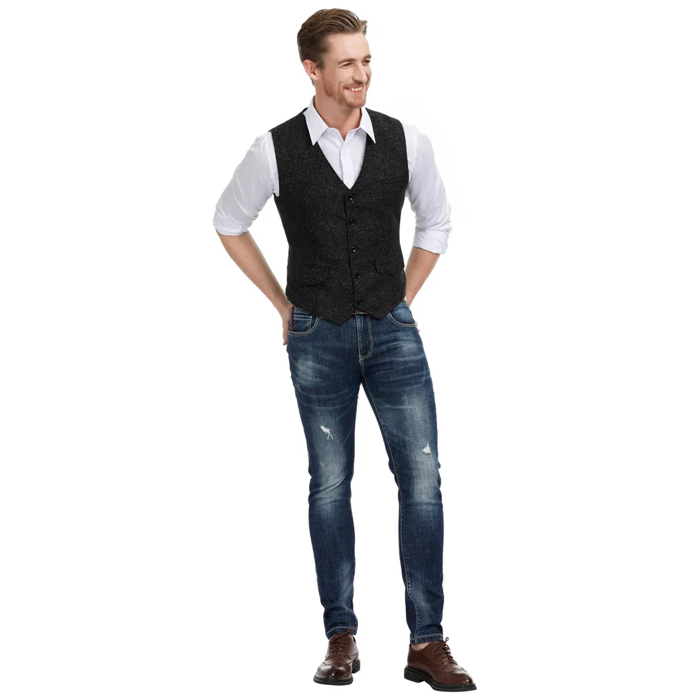 Твидовый жилет для мужчин Приталенный с v образным вырезом свадьбы выпускного