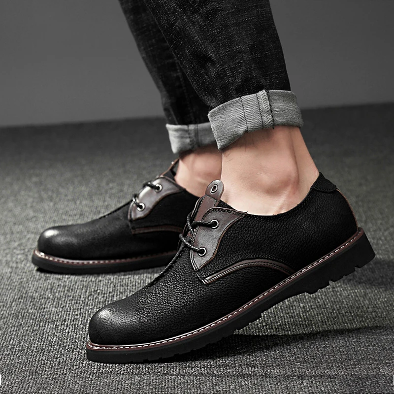 2022 New Fashion Men's Casual Shoes Genuine Leather Male Brown Black Lace Up Shoe Man Big Size 37-48 Nice Shoes For Men Hot Sale