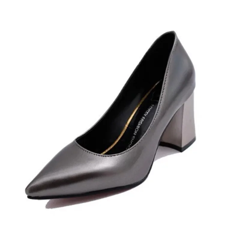2018 Summer Hot Sale Work Women Shallow Mouth Patent Leather Single High Heels Shoes Pointed Toe Thick Square Size 34-39 | Обувь