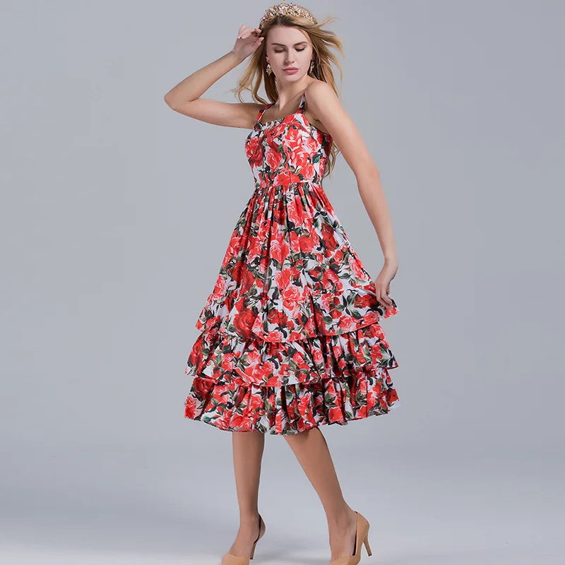 2017 весна лето женская с принтом розы в виде листка лотоса Нарядное платье без
