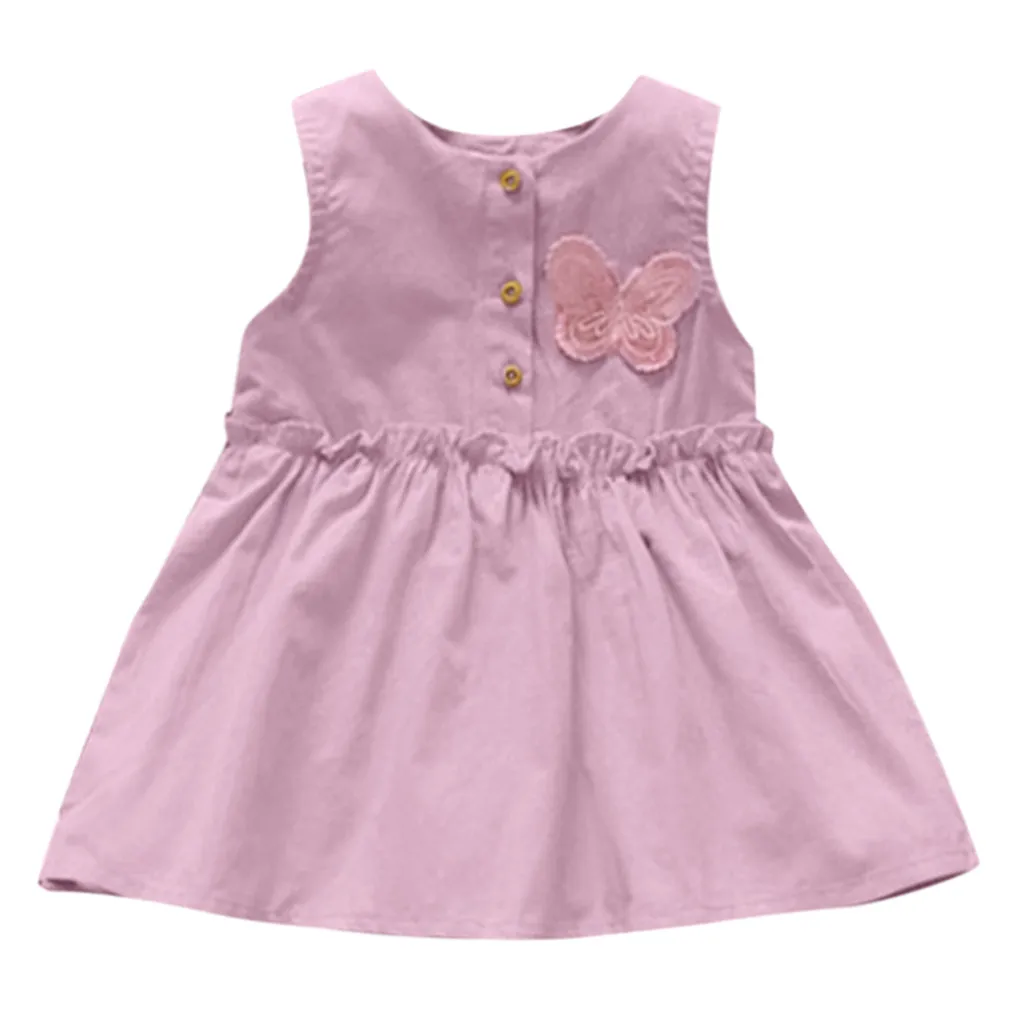 Платье для маленьких девочек однотонные платья без рукавов с бабочками Летний