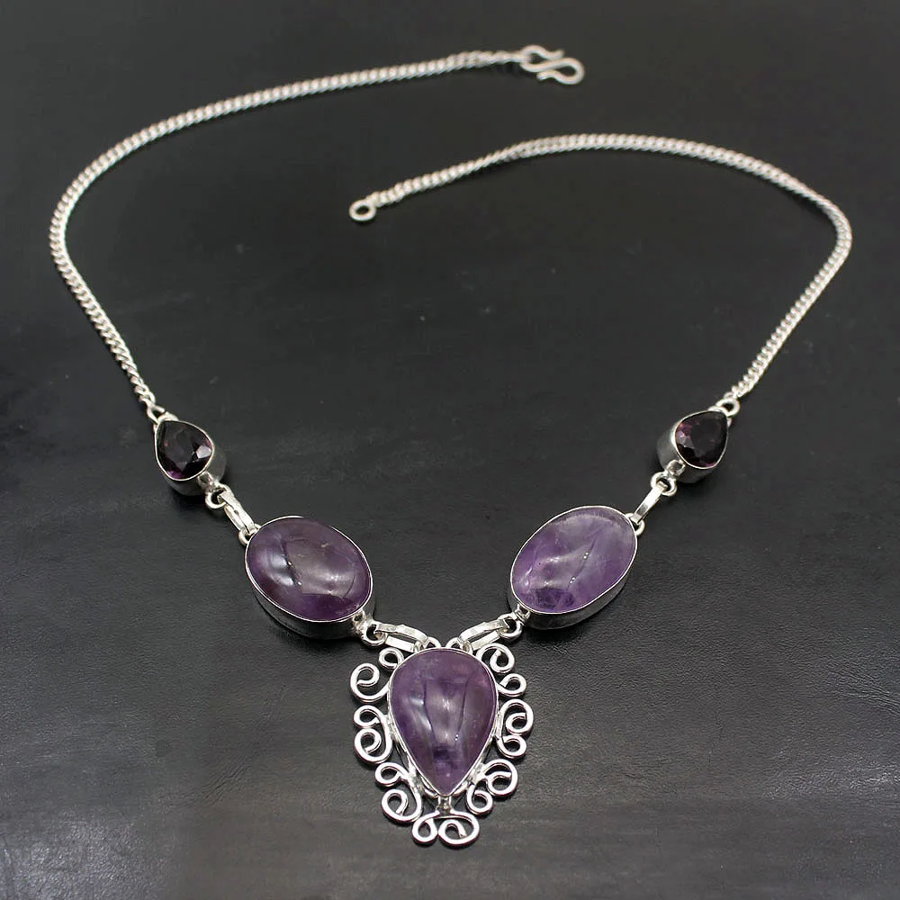 Элегантный милый фиолетовый Чароит аметист 925 Серебро кулон ожерелье для женщин