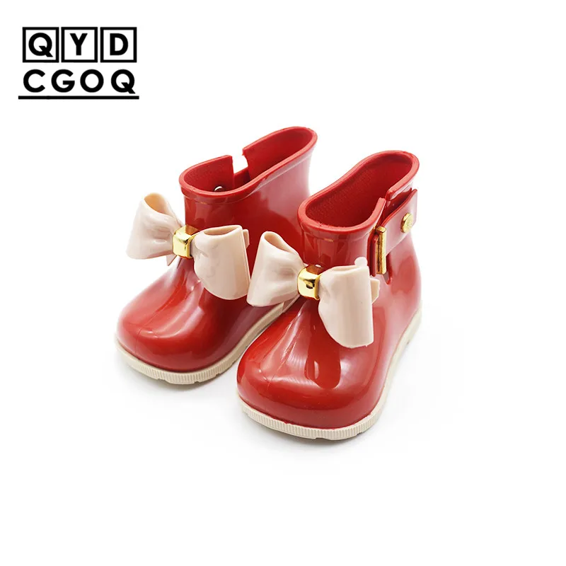 Mini Melissa/стильные резиновые сапоги с бантом; оригинальные сапоги для девочек; Новинка года; прозрачные сандалии для девочек; детские непромокаемые ботинки для малыша из водонепроницаемого материала - Цвет: Red