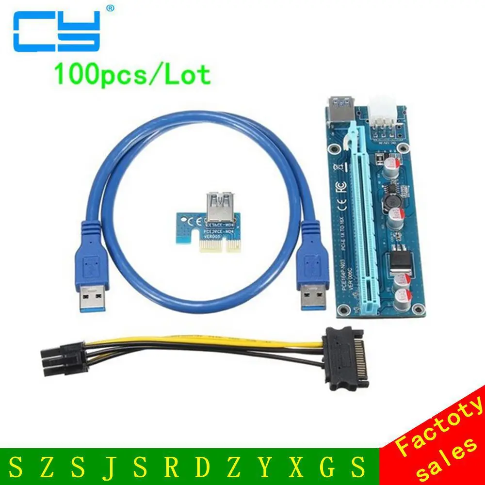 PCIe PCI E Express Riser Card 1x к 16x USB 3 0 кабель для передачи данных SATA 6Pin IDE Molex источник питания