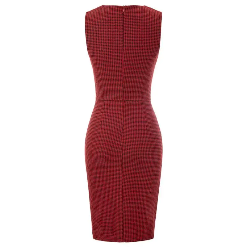 Women Pencil Dress V-Collar Sleeveless Office Wear Knee Length Bodycon Dresses | Женская одежда