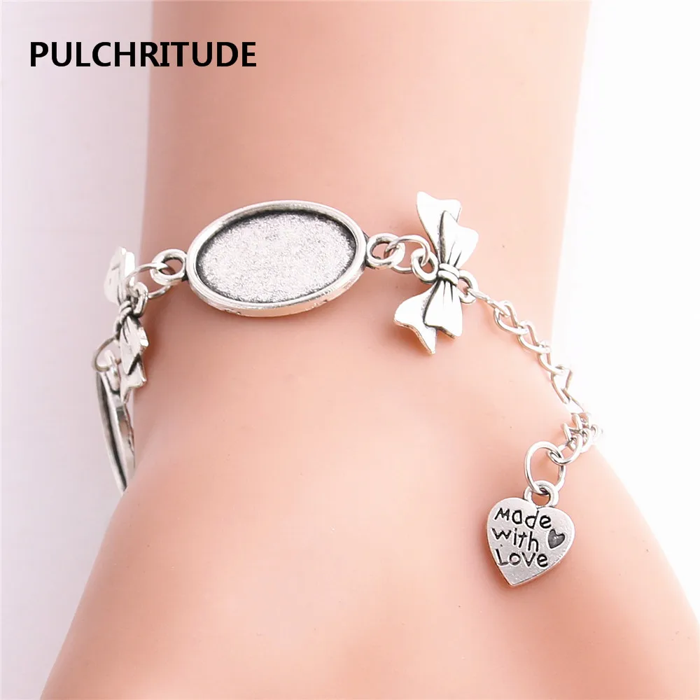PULCHRITUDE, 3 шт./партия, металлическая цепочка, кабошон, база, подходит для овальной формы, 13*18 см, ручная работа, бант, очаровательный браслет, ювелирное изделие, сделай сам, C0971