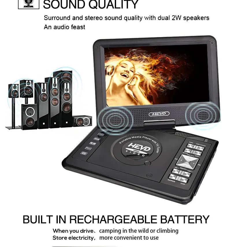 Портативный dvd-плеер TRANSCTEGO tv 9,8 дюймов для автомобиля домашний цифровой с Usb HD экраном Поддержка ТВ Игры MPEG DVD VCD CD MP3 радио DVB