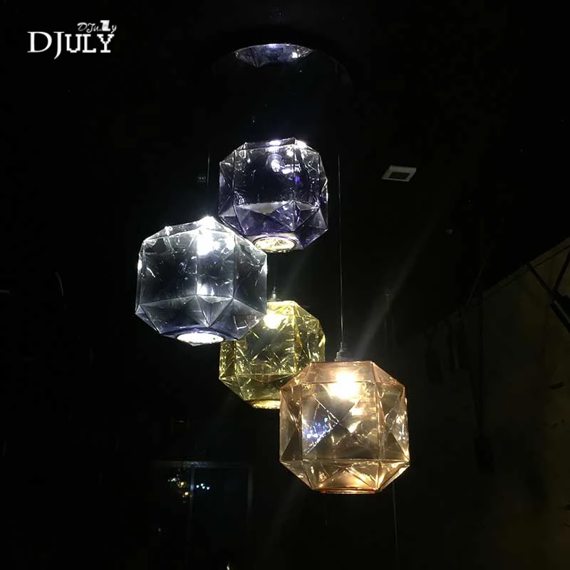 Подвесные светильники в стиле пост модерн из витражного стекла с драгоценными