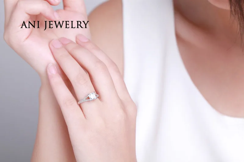 ANI 18 К из белого золота(AU750) для женщин обручальное кольцо 0.79CT Certified я/SI Принцесса Cut Ювелирные изделия с алмазами великолепный Дизайн Promise Ring