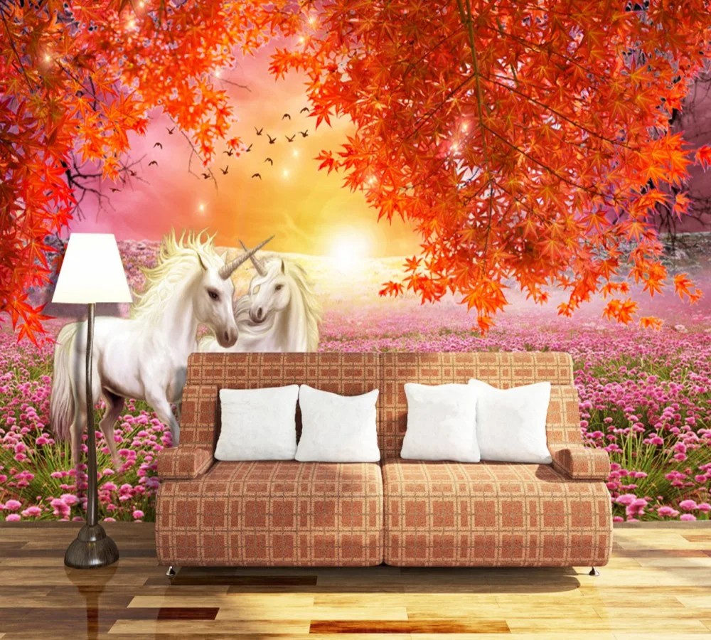 

Dropship Fatman Wallpaper Flower Maple Red Leaf White Horse 3d Mural Wallpaper Living Room Wallpapers Home Decor Papier Peint