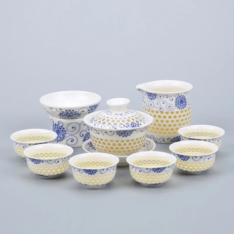 4 Wourmth посуда для кофе и чая наборы, сине-белый керамический чайник Gaiwan, чайная чашка для Пуэр китайский чайный набор кунг-фу - Цвет: 4