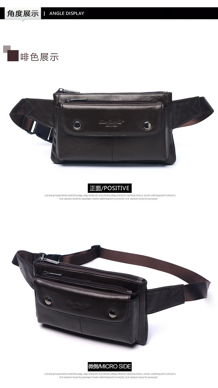 Men Belt Bag Pack Genuine Leather High Quality Multifunction Single Chest Bag Male Real Retro Leisure Hip Fanny Bum Bags