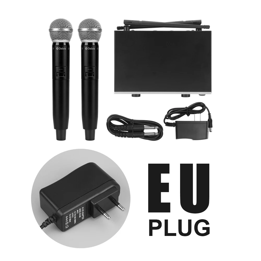 EU 2Handheld Debra Audio D-120 2Channel with Handheld or Lavalier&Headset Mic UHF Wireless Microphone System with XLR for karaoke sing speech - Цвет: EU 2Handheld