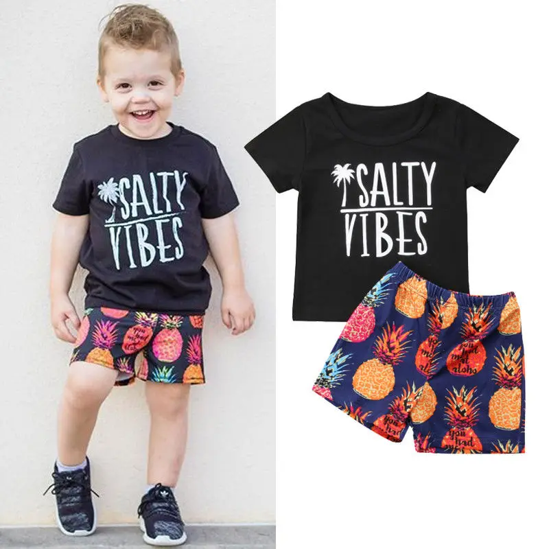 2 предмета топы для маленьких мальчиков футболка шорты с ананасами Пляжный наряд