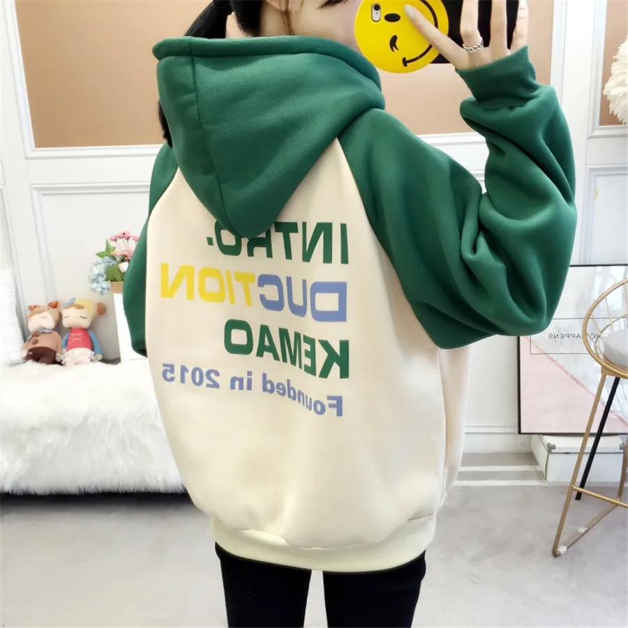 Spring new fashion street hooded women's large size plus velvet thick long loose versatile coat S-XXL | Женская одежда