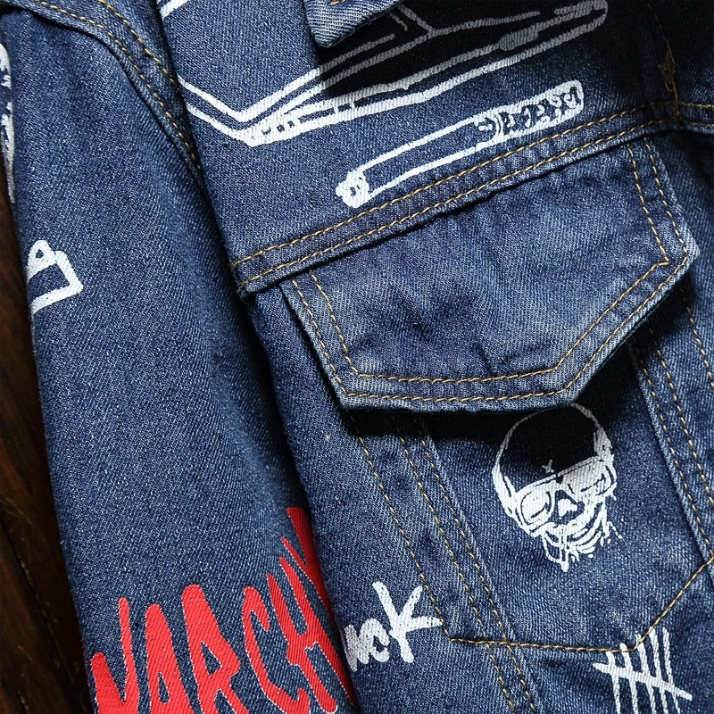 Мужская джинсовая куртка в стиле граффити ковбойская хип-хоп модная мужская с