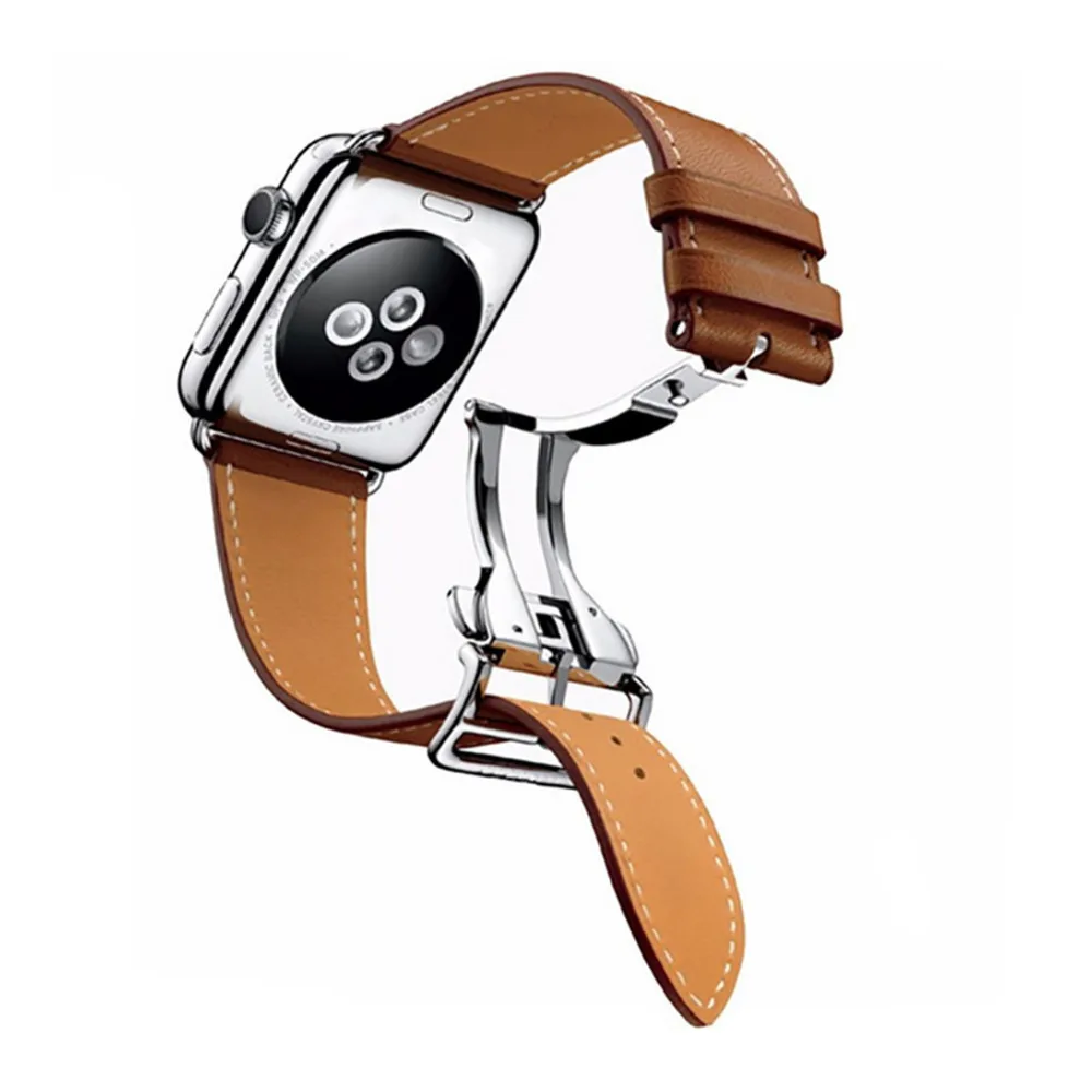 Ремешок из натуральной кожи с металлической пряжкой бабочкой для apple watch iwatch series