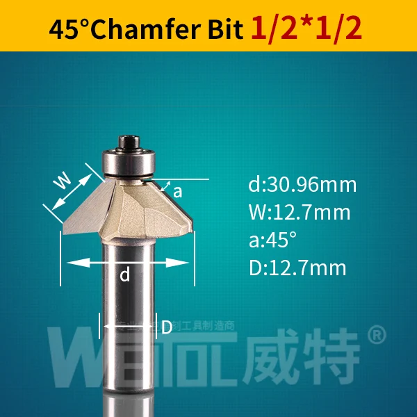 Weitol 1 шт. 1/2 или 1/4 inch карбида вольфрама 45 градусов фаски немного деревообрабатывающие фрезы Гравировальный инструмент - Длина режущей кромки: 1212