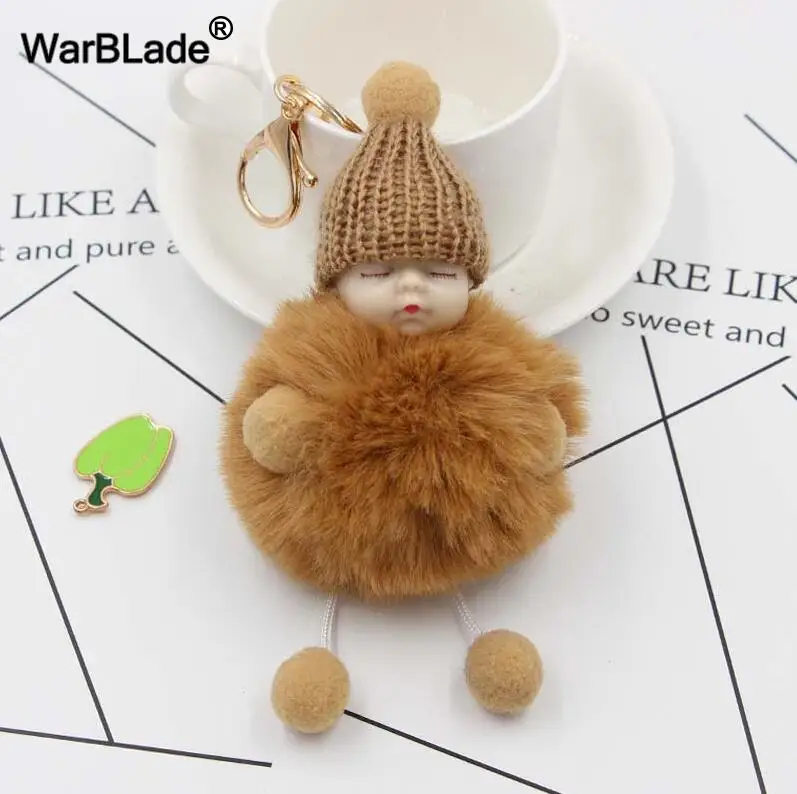 Brown WarBLade Милая Спящая Детская кукла брелок с помпоном Кролик Мех шар брелок автомобильный брелок женский держатель сумка Подвеска Шарм Аксессуар - Цвет: Brown