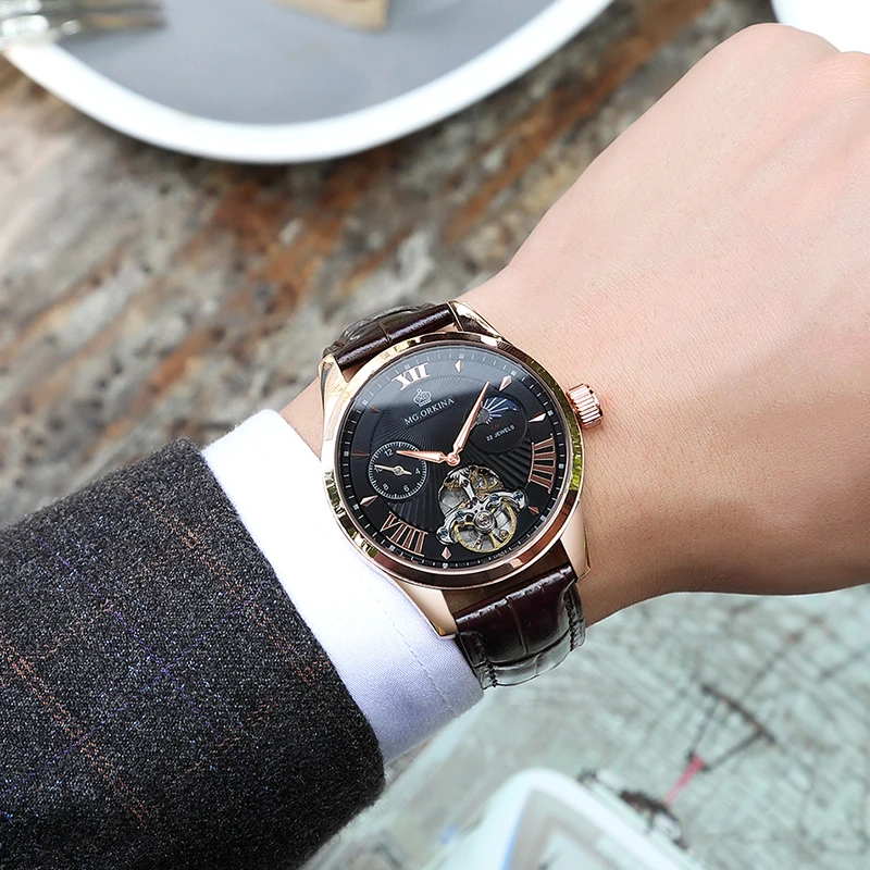 ORKINA качество Tourbillon для мужчин смотреть Автоматическая Чайка дизель часы человек световой водонепроница механические часы стимпанк
