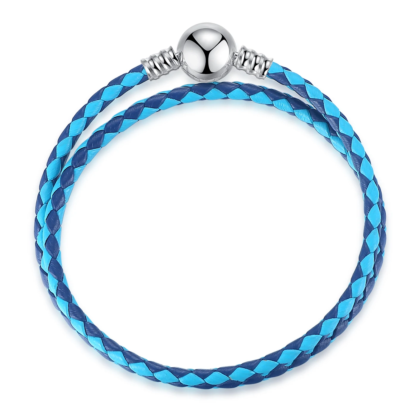 blue mix Аутентичные стерлингового серебра 925 смешанные тканые двойные кожаные браслеты из бус с подвесками для женщин круглая застежка Браслет Fit Pan Diy ювелирные изделия - Окраска металла: blue mix